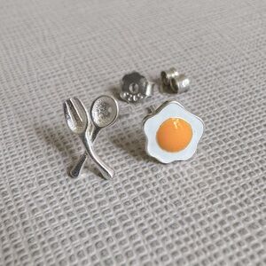 Sterling Silver Egg Spoon and Fork Earrings